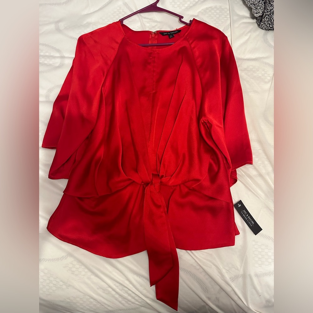 Zac & Rachel Vibrant Red Tie-Front Blouse